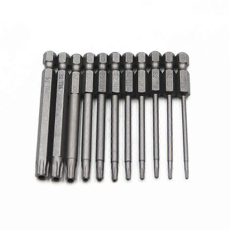 Jeu de 11 embouts Torx longs pour tournevis et visseuses électriques - Embouts magnétiques - Tige hexagonale 1/4" - Tailles T6 à T40 - Longueur 100 mm