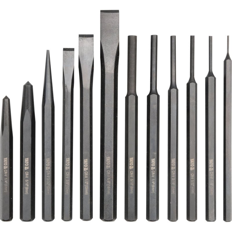 Yato - Jeu de 12 burins pointeaux poincons chasse goupilles de 1.5 - 3 - 4 - 5 - 6 - 8