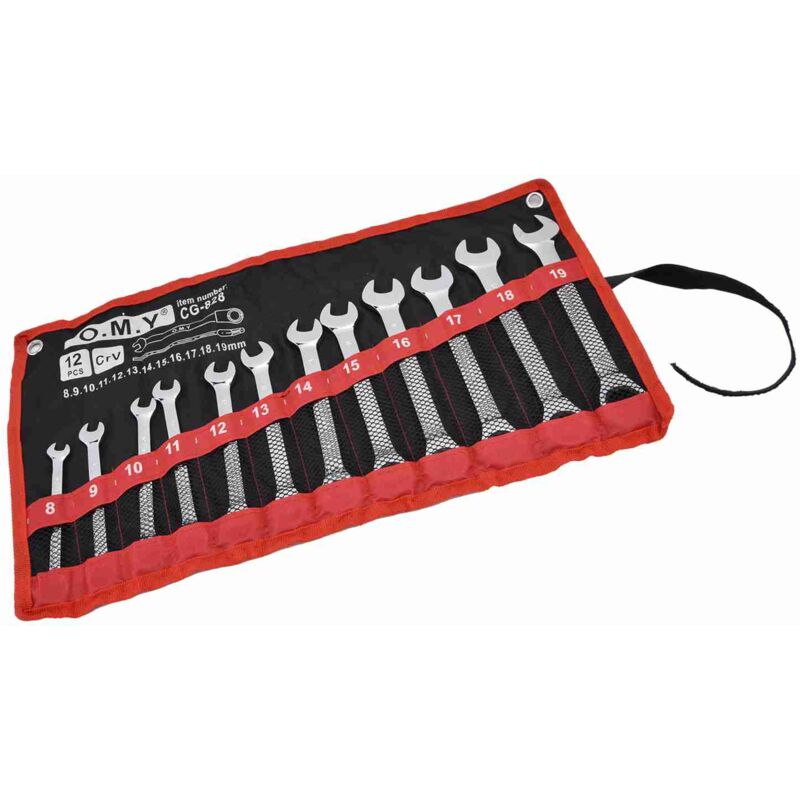 Ineasicer - Jeu de 12 Clés à Cliquet Métriques en Acier au Chrome Vanadium 8-19 Mm avec Sac de Rangement (tête fixe)