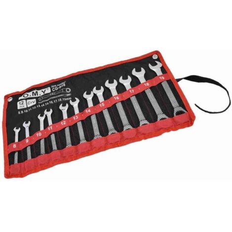 Jeu de 12 Clés à Cliquet Métriques en Acier au Chrome Vanadium 8-19 Mm avec Sac de Rangement (tête fixe)