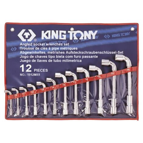 Jeu de 12 clés à pipe débouchées 8-24mm – 6x6 pans – Accès facile aux boulons dans espaces restreints – Pour mécanique et entretien – King Tony - 6x6pans