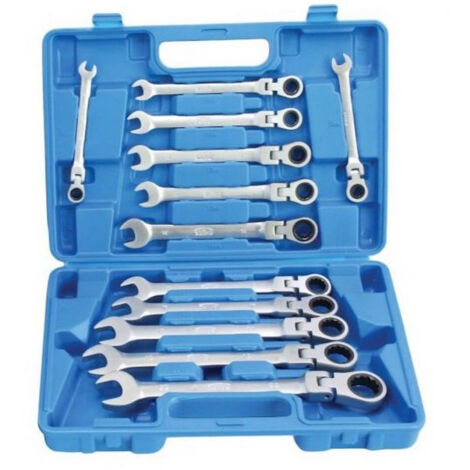 Jeu de 12 clés mixtes à cliquet articulées 8-22 mm – Acier chrome vanadium – 72 dents – Angle de reprise 5° pour espaces exigus