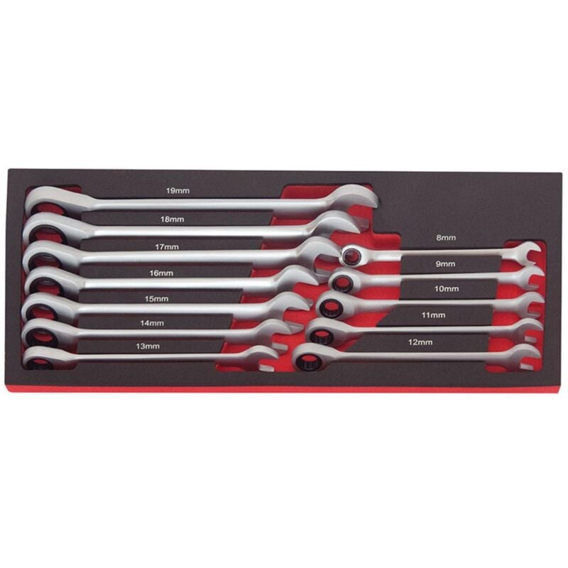 Jeu de 12 cles mixtes a cliquet de 8 à 19 mm en module servante