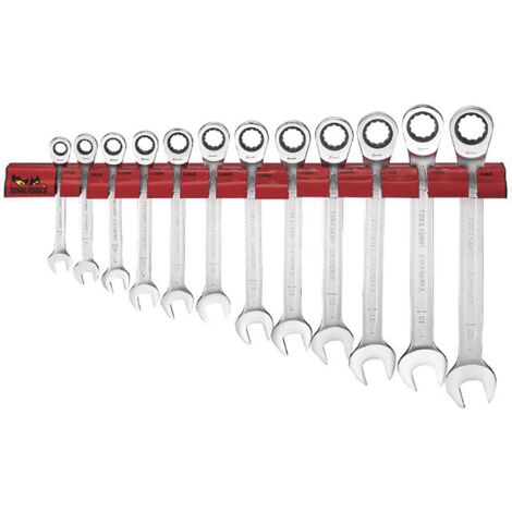 Jeu de 12 clés mixtes à cliquet sur support mural Teng Tools WRSP12RS