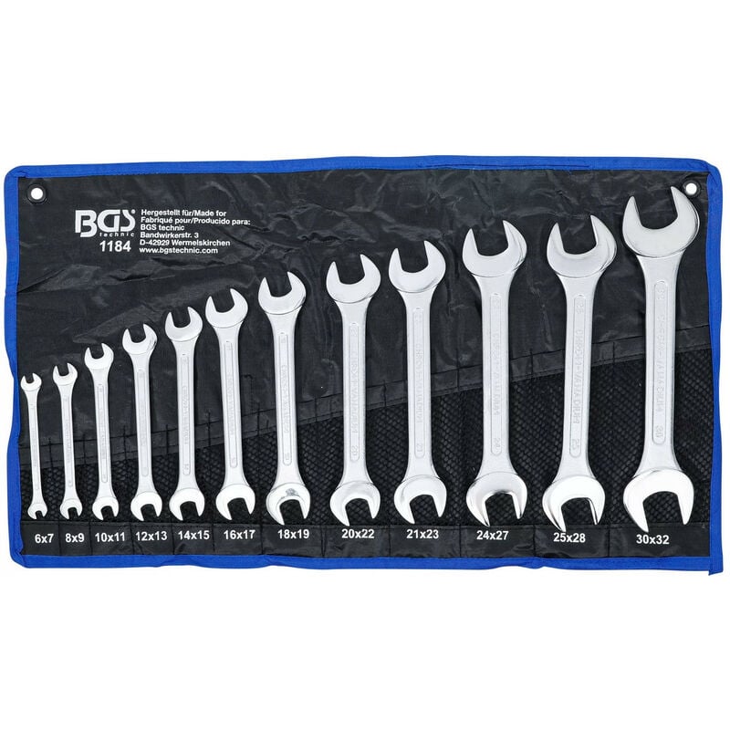 Jeu de 12 cles plates double fourches de 6 x 7 mm à 30 x 32 mm chrome vanadium