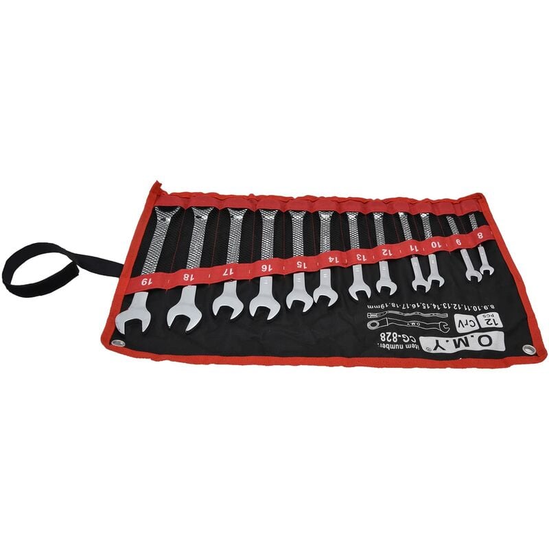 Jeffergarden Jeu de 12 Clés à Cliquet à Tête Flexible Métriques, 8-19 Mm, Acier au Chrome-vanadium, Jeu de Clés Mixtes à Cliquet avec Sac de