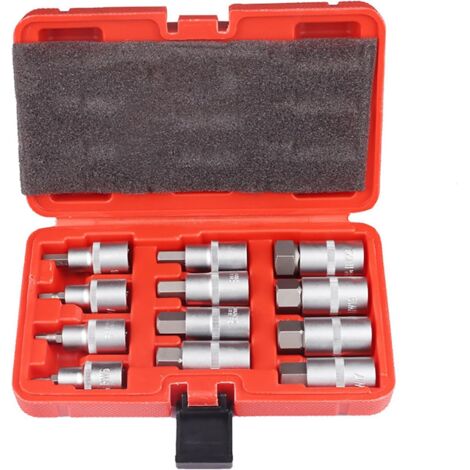 Jeu de 12 douilles à six pans creux 1/2" avec coffret en plastique 5, 6, 7, 8, 10, 12, 14, 16, 17, 18, 19, 22 mm, clé douille acier pour visseuse percussion -