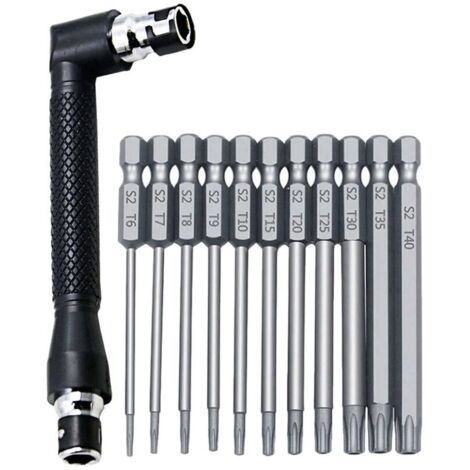 Jeu de 12 douilles hexagonales 1/4 pouce et clés en L T6-T40, embouts de tournevis Torx en acier S2 de 3 pouces de longueur-AquaForge