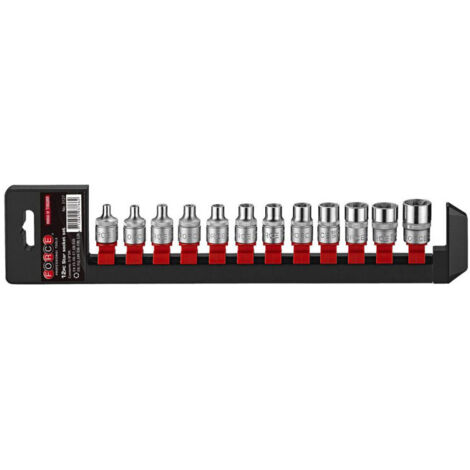 Jeu de 12 douilles torx femelles E4 à E20 – Carré d'entraînement 3/8' – Pour usage professionnel et domestique – Sur réglette – Force