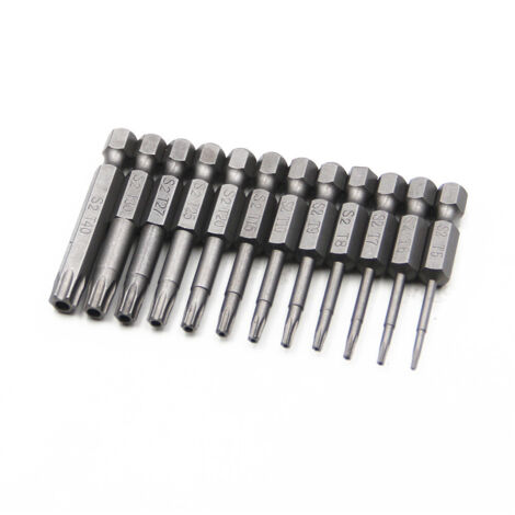 Jeu de 12 embouts de perçage hexagonaux de 6,35 mm (1/4 pouce) en acier, 50 mm de long, compatibles avec les perceuses et visseuses à percussion.