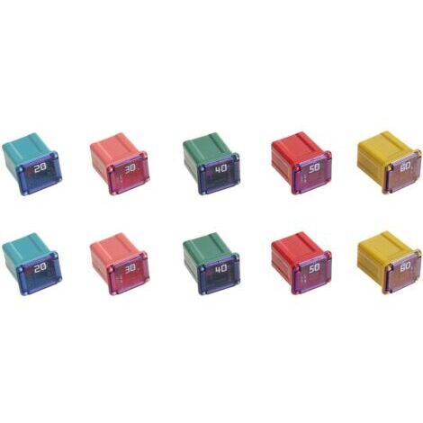 Jeu de 12 fusibles automobiles carrés 12 V-24 V (20 A/25 A/30 A/40 A/50 A/60 A, 2 pièces chacun)