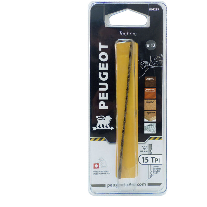 Peugeot Psp - Jeu de 12 lames 127x1,08 x0,34 mm 15 tpi Longueur 127 mm, Largeur 1,02 mm, Nombre de dents 15 tpi ,