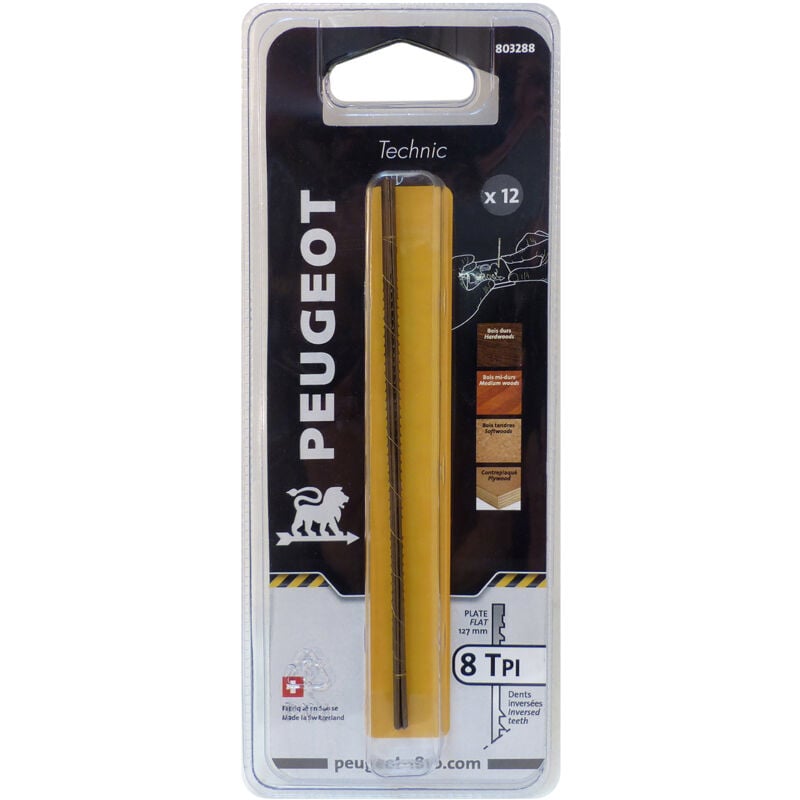 Jeu de 12 lames à chantourner 127x1,15x0,45mm 8TPI Longueur 127 MM, Largeur 0,45 MM, Nombre de dents 8 TPI ,