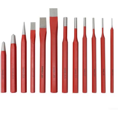 Jeu de 12 pièces : Chasse-goupilles et burins — Outils de façonnage pour métal, bois, pierre et brique — Kit d'outillage pour mécanique, sculpture, artisanat et bricolage (Atelier domestique)