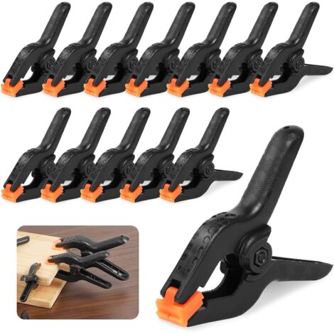 Jeu de 12 Pince à Ressort, 9CM Noir Pince Polyvalente Serre Joint avec Mobiles Mâchoires Robuste Pour Travaux du Bois Photographie Arrière-plan Jardin