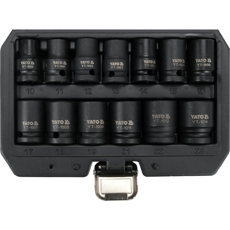 Yato - Jeu de 13 douilles a choc impact courtes 6 pans carre 1/2 de 10 à 24 mm