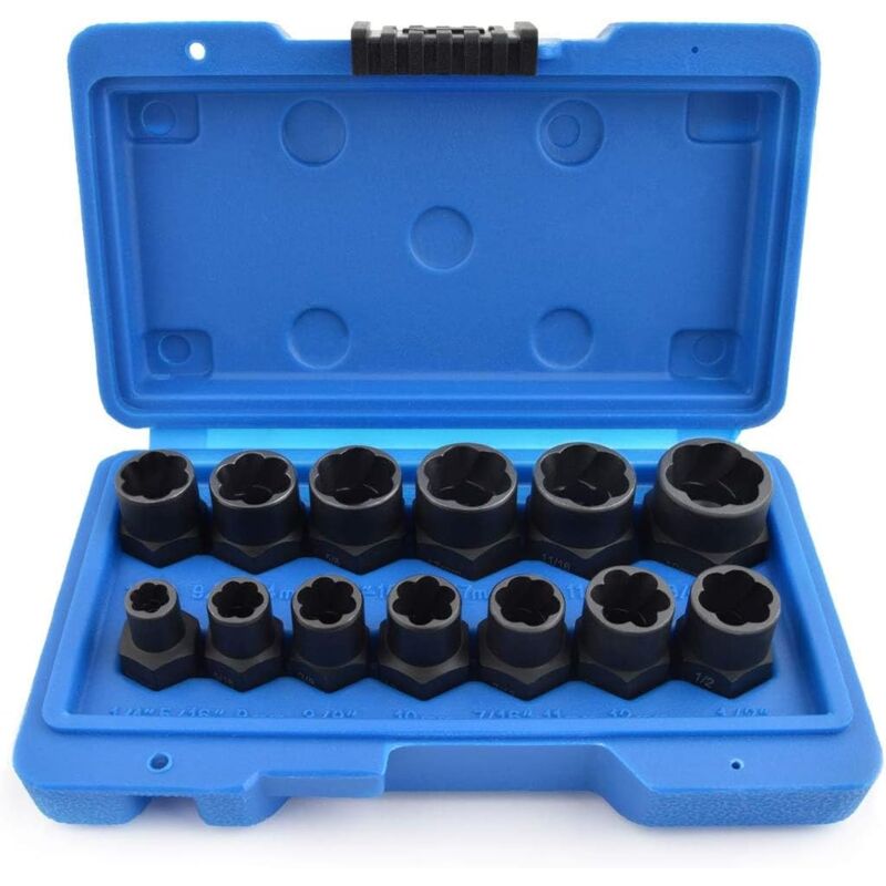 Jeu de 13 Pcs Extracteur Boulons Écrous à Chocs, Qualité CR-V Douilles pour Retirer Torsion de Roue de Verrouillage Endommagée Douilles de Fixation