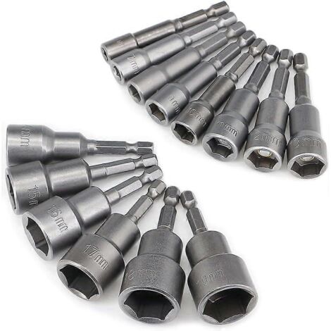 Jeu de 14 embouts de vissage magnétiques, douilles métriques de 6 à 19 mm, outils d'extraction de boulons et d'écrous, longueur 65 mm-AquaForge