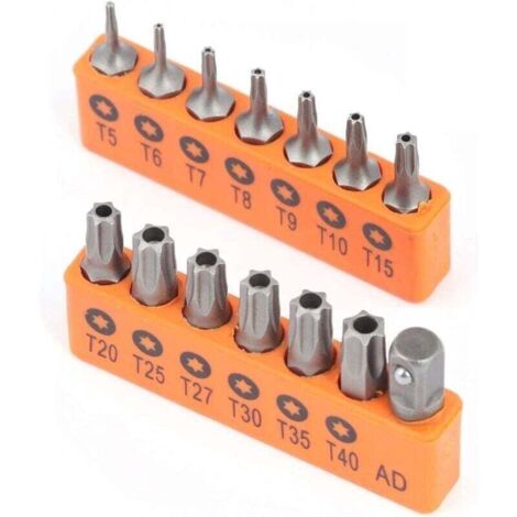 Jeu de 14 embouts Torx de sécurité inviolables en acier allié S2, T5 à T40