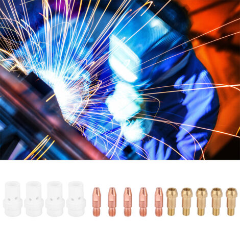 Jeu de 14 pièces pour torche de soudage MIG Binzel 36KD : buses de contact, diffuseurs et porte-buses, diamètre 0.8mm