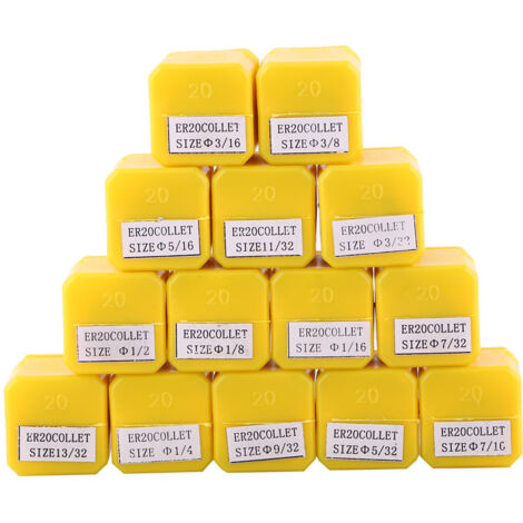 Jeu de 14 pinces ressort ER20 pour machine de gravure CNC et tour à fraiser, 1/16" à 1/2"