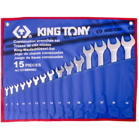 Jeu de 15 clés plates mixtes – Longueur 6 à 32mm – Étui de rangement inclus – Pour mécanique et bricolage professionnel – King Tony - mrn02