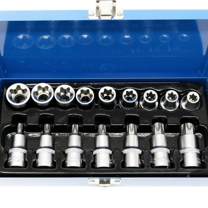 Jeu de 16 douilles torx interieur et exterieur carre 1/2