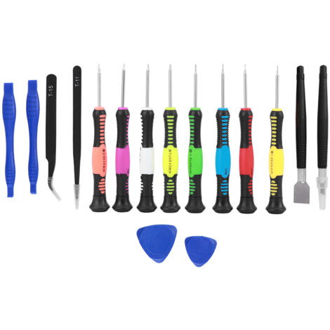 Jeu de 16 tournevis pour smartphone, incluant fentes, cruciformes et pentagonaux, idéal pour le démontage.