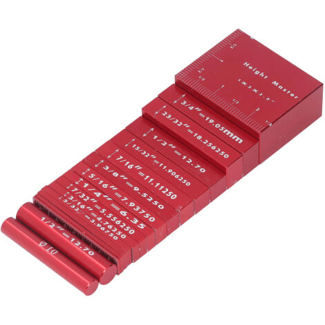 Jeu de 17 blocs de mesure en aluminium pour réglage de hauteur, idéal pour défonceuse et scie sur table.