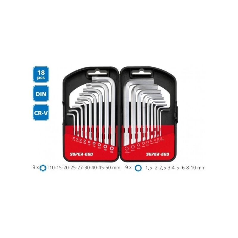 ALLEN + TORX Jeu de clés de 18 pièces - SUPER-EGO