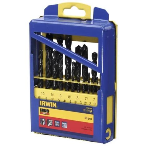 Jeu de 19 forets à métaux IRWIN HSS DIN-338, de 1,0 à 10,0 mm, pas de 0,5 mm
