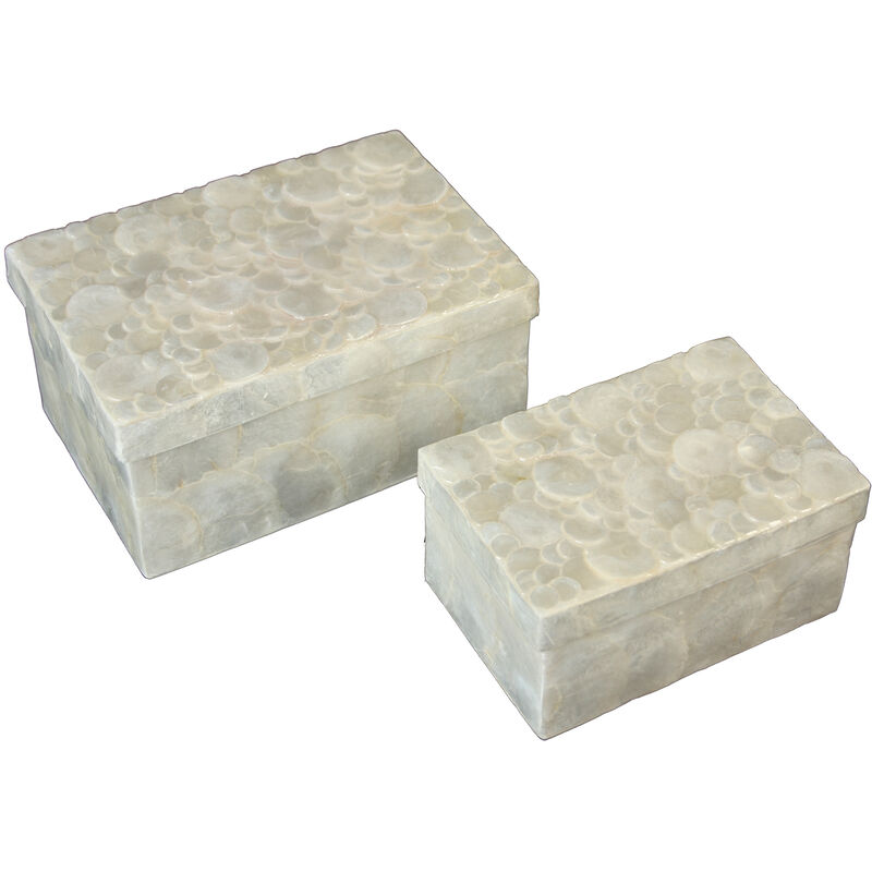 Ensemble 2 boîtes rectangulaires Cercles de nacre naturelle 21,5X14X10+15X10X7,5 Cm