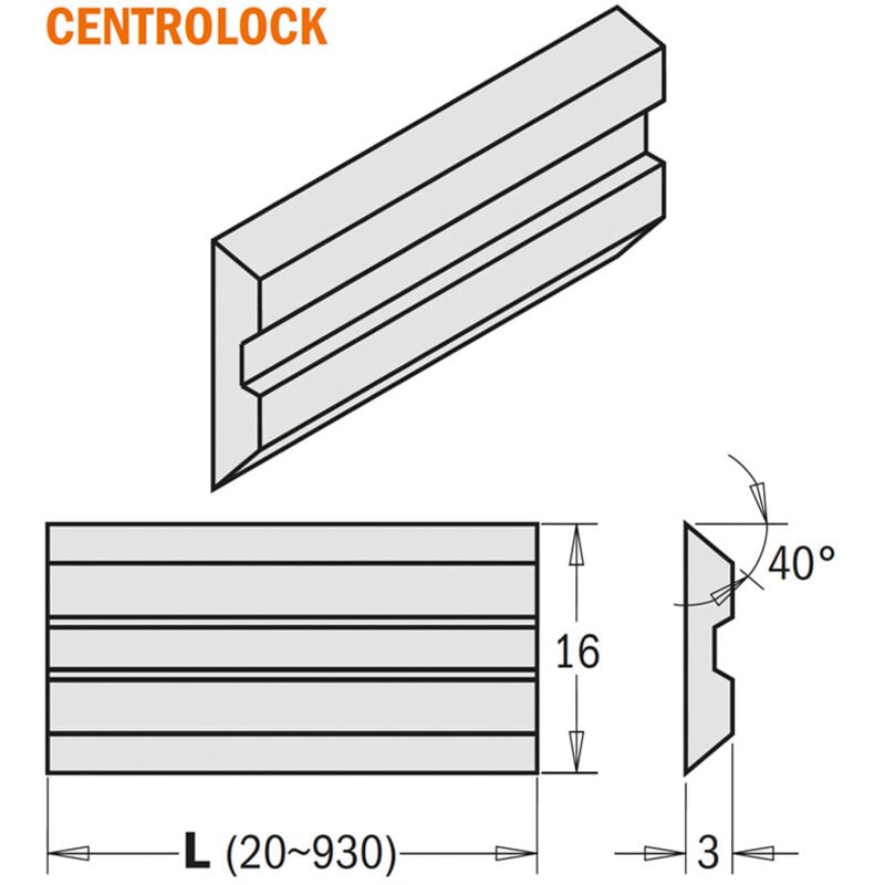 CMT - 795.180.16 jeu de 2 couteaux de rabotage pour systemes ''centrolock'' 180X16X3 hps