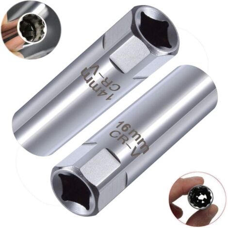 Jeu de 2 Douilles à Bougies,Douille à bougie à paroi mince Outil d'extraction（14mm + 16 mm)