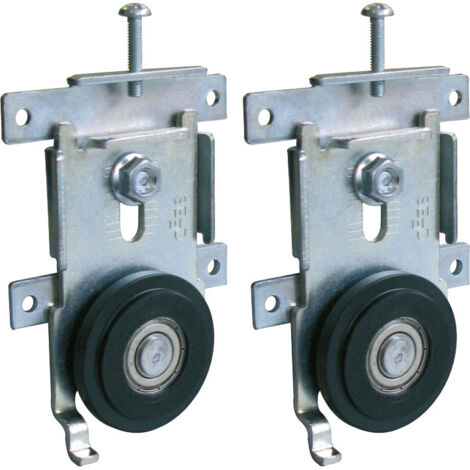 Jeu de 2 galets de roulement porte coulissante – Acier zingué – Système anti-déraillement – Largeur 68mm – Diamètre 42mm – Seed