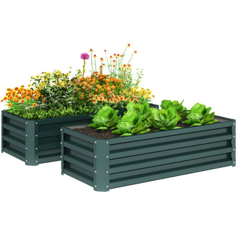 Jeu de 2 Grandes Jardinières Extérieures en Acier Galvanisé pour Jardins Urbains, Convient pour Terrasse et Jardin, Dimensions 110x50x30 cm, Couleur Vert
