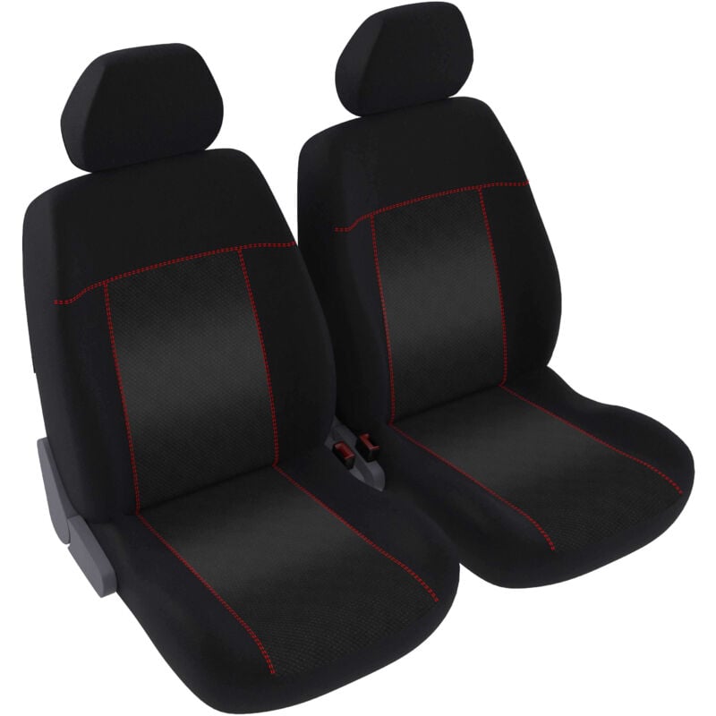 Jeu de 2 housses de sièges avant - Universelles - Voiture/Auto - Lavable - Tissu noir avec surpiqure rouge
