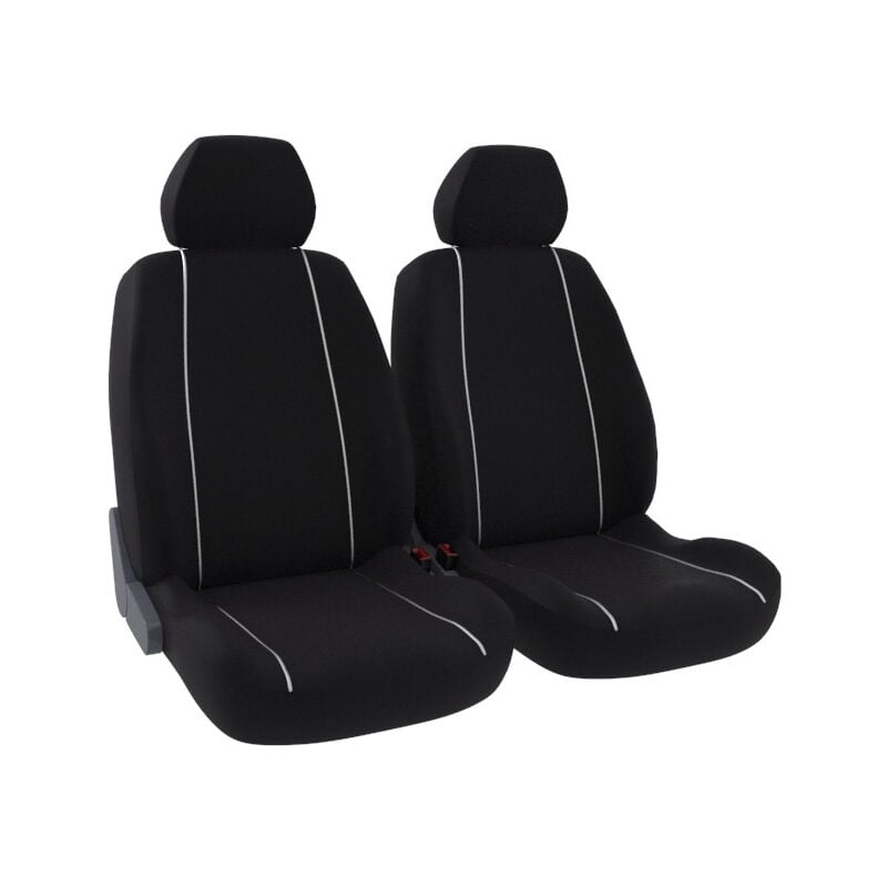 Jeu de 2 housses de sièges avant - Universelles - Voiture/Auto - Lavable - Tissu noir avec joncs blancs