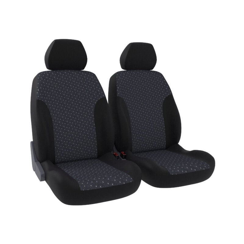 Jeu de 2 housses de sièges avant - Universelles - Voiture/Auto - Lavable - Tissu noir / jacquard moucheté