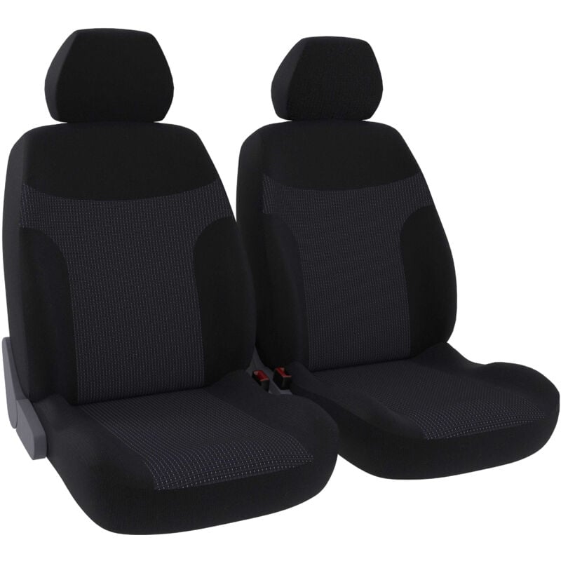 Jeu de 2 housses de sièges avant - Universelles - Voiture/Auto - Lavable - Tissu noir / jacquard noir et blanc