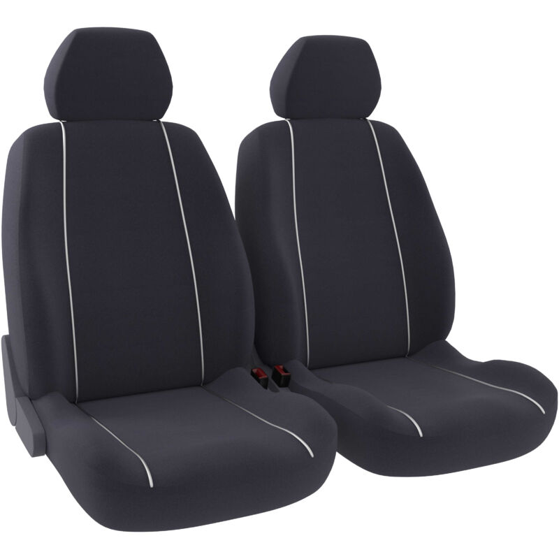 Jeu de 2 housses de sièges avant - Universelles - Voiture/Auto - Lavable - Tissu gris jonc gris clair
