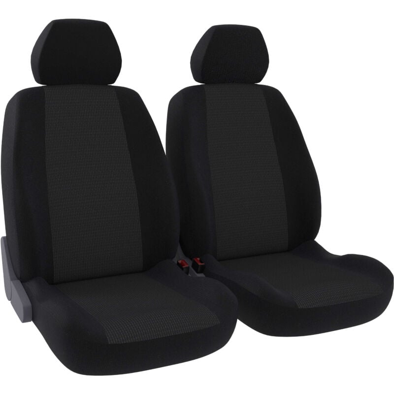 Jeu de 2 housses de sièges avant - Universelles - Voiture/Auto - Lavable - Tissu noir / jacquard noir