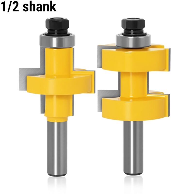 Sjqka - Jeu de 2 mèches de routeur à languette et rainure, languette et rainure assorties à 90 degrés, fraise à bois, outil de coupe du bois(Size:1/2