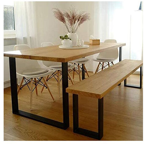 Jeu de 2 Pieds de banc d'ordinateur Haloyo®,Finition Acier vernis,pour banquette de bricolage, tables à manger,60 x 72 cm,noir