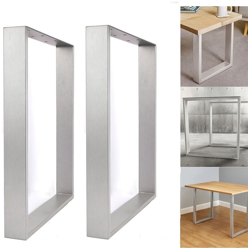 Jeu de 2 PIEDS de TABLE en "CARRE" Couleur: Noir ou Inox Inox