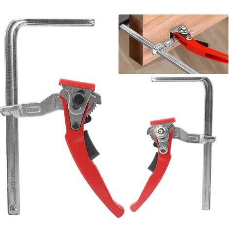Jeu de 2 pinces à dégagement rapide pour rails, pinces de table à cliquet, pinces à dégagement rapide d'une capacité de 160 mm et d'une profondeur de gorge de 60 mm, pour le ponçage et la découpe