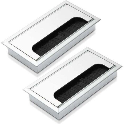 Jeu de 2 presse-étoupes - Aluminium - 160 x 80 mm - Couleur : argent, Cache-câble rectangulaire en métal pour la gestion des câbles de bureau d'ordinateur