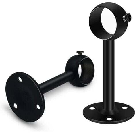 Jeu de 2 supports de tringle à rideau noirs robustes pour tringle de plafond, supports de tringle à rideau en acier inoxydable de 25 mm, supports de tringle à rideau pour penderie, penderie