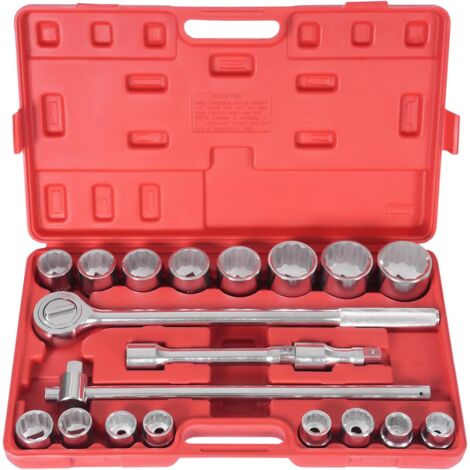 Jeu de 21 clés à cliquet avec cliquet réversible 3/4" 12 pans, pour mécanicien de précision, clé à douille, diamètre 19-50 mm, outils avec mallette 51 x 31 x 8 cm pour serrage de E-Torx triangulaire