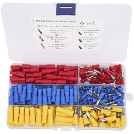 Jeu de 244 Connecteurs de Fils Femelle Mâle sans Soudure Rouge Bleu Jaune pour Atelier Garage